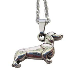 New Dachshund Weiner Dog Pendant Necklace on 18" Stainless Chain Doxie Jewelry G